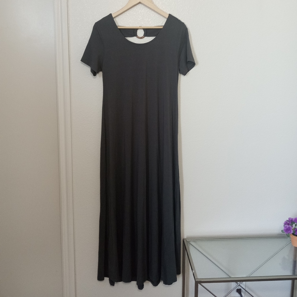 Soft Surroundings Women Maxi Dress M charcoal heather gray Jersey Stretch